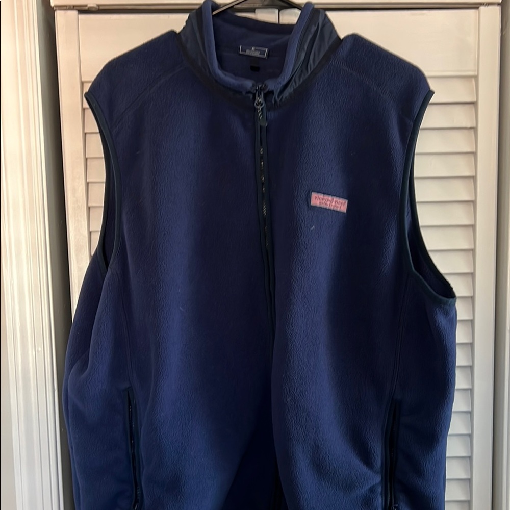 Vineyard Vines Blue Fleece Vest with Stand-Up Collar
